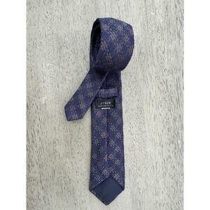 J.Crew Mens Navy Blue Brown Textured Geometric Necktie Handmade in USA‎ Slim Tie